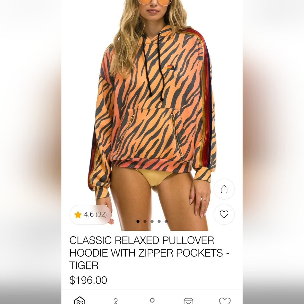 Aviator Nation Tiger Stripe Hoodie - Orange and Black SZ XXL